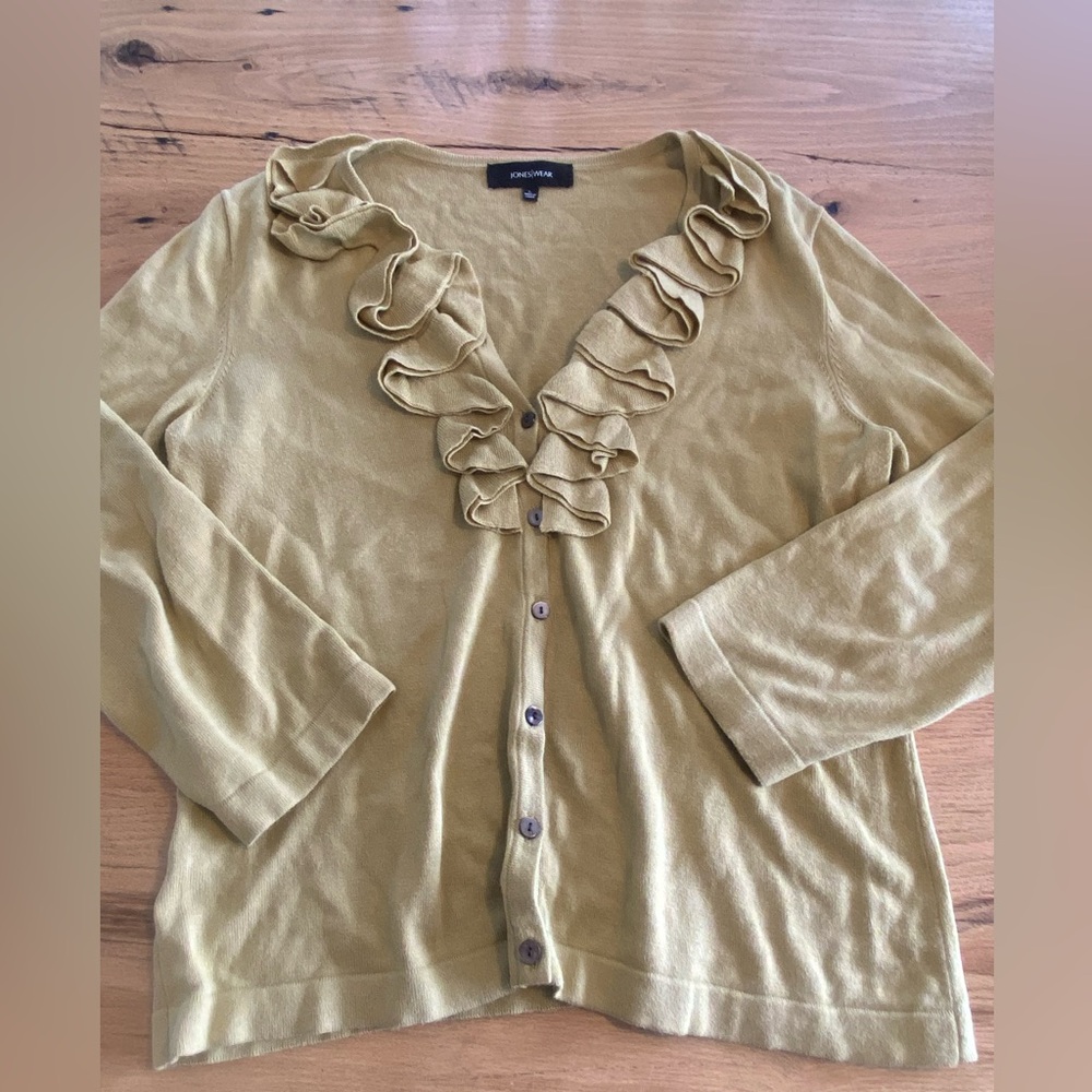 Chico's Green Ruffle Cardigan Sweater‎ Women’s Large Preloved